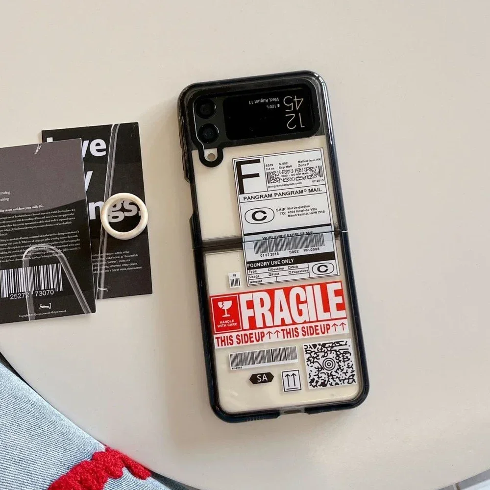 Black Border Acrylic Label Phone Case for Samsung Galaxy Z Flip 5 4 3 Back Cover for ZFlip3 ZFlip4 ZFlip5 Hard Case Shell