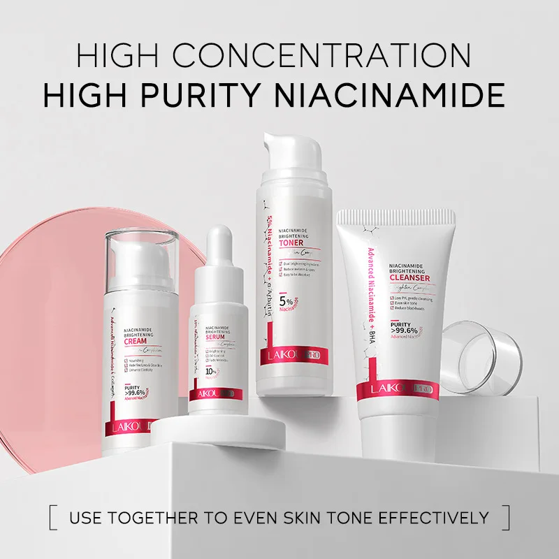 LAIKOU PRO Niacinamide Radiant Skin Care Set -Low PH Cleanser , Moisturizing Toner , Deep Nourishing Serum-Rejuvenate Cream