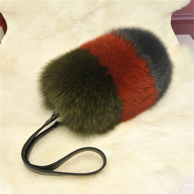 Autumnwinter Women\'s Luxury Fur Bag Natural Fluffy Fox Fur Round Bucket Shoulder Bag High Quality Casual Crossbody Bag