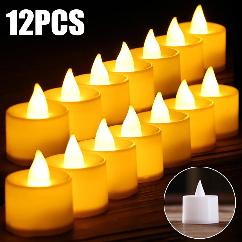 Lot de 12 bougies sans flamme, réalistes et lumineuses, à LED, sans flamme,  à piles, fausse bougie électrique jaune chaud : : Luminaires et  Éclairage