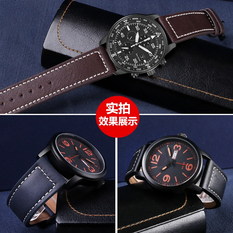 Men's Vintage Leather Watch Strap, Pin Buckle, 22mm,