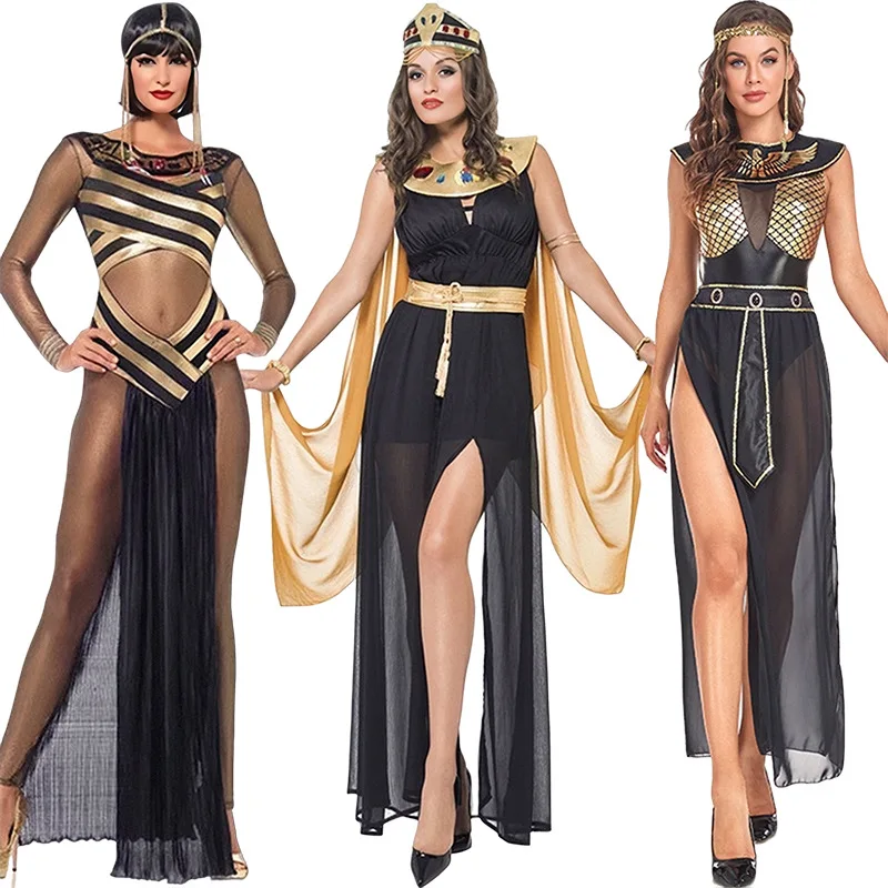 2023 New Sexy Egyptian Cleopatra Costume Ladies Cleopatra Roman Toga Robe Greek Goddess Fancy Dress Costume Outfits Gold