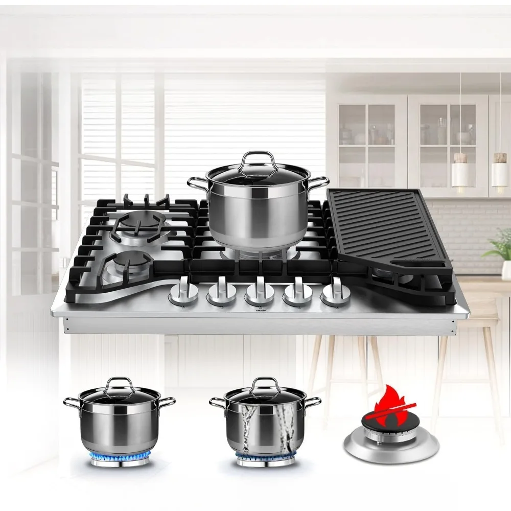 Kitchen burning cooktops, gas cooktops, convertible gas cooktops, kitchen countertops, stainless steel cooktop 5