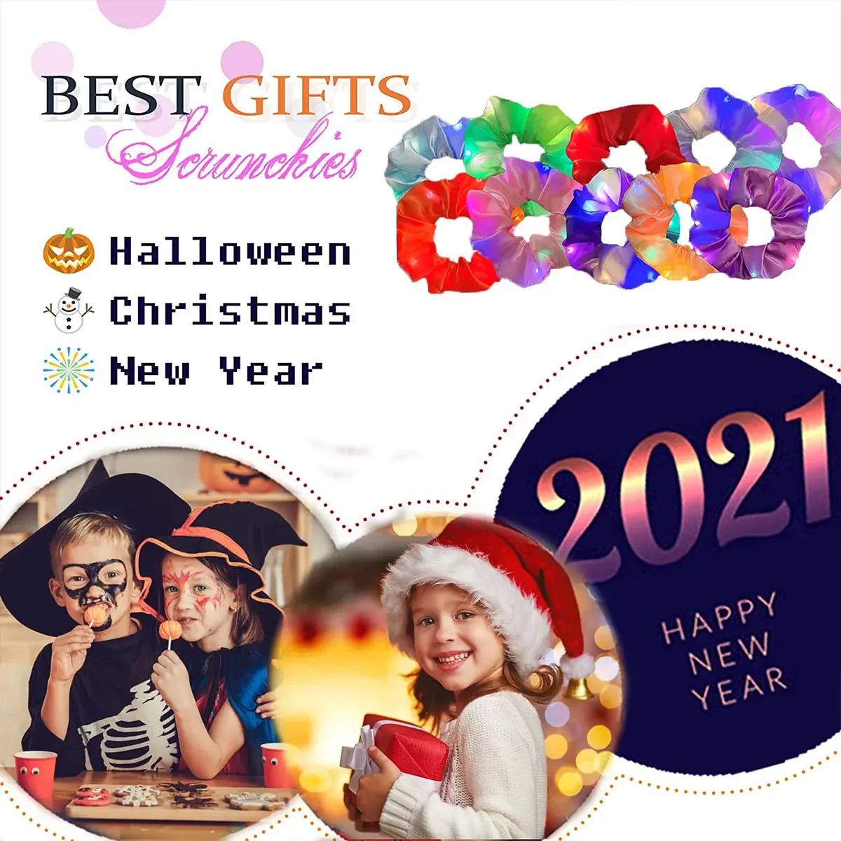 1pcs LED Hair Scrunchies Light Up Hair Scrunchies Elastic LED Light Women Girls Bands for Halloween Christmas Party Luminous Hair Bands
