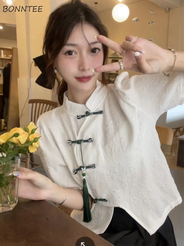 

Women Shirts Design Chinese Style Fashion Vintage Tassel Leisure All-match Solid Daily Ladies Elegant Tender Personality Summer