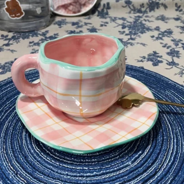 Handmade Pottery Blue Cappuccino Cup & Saucer