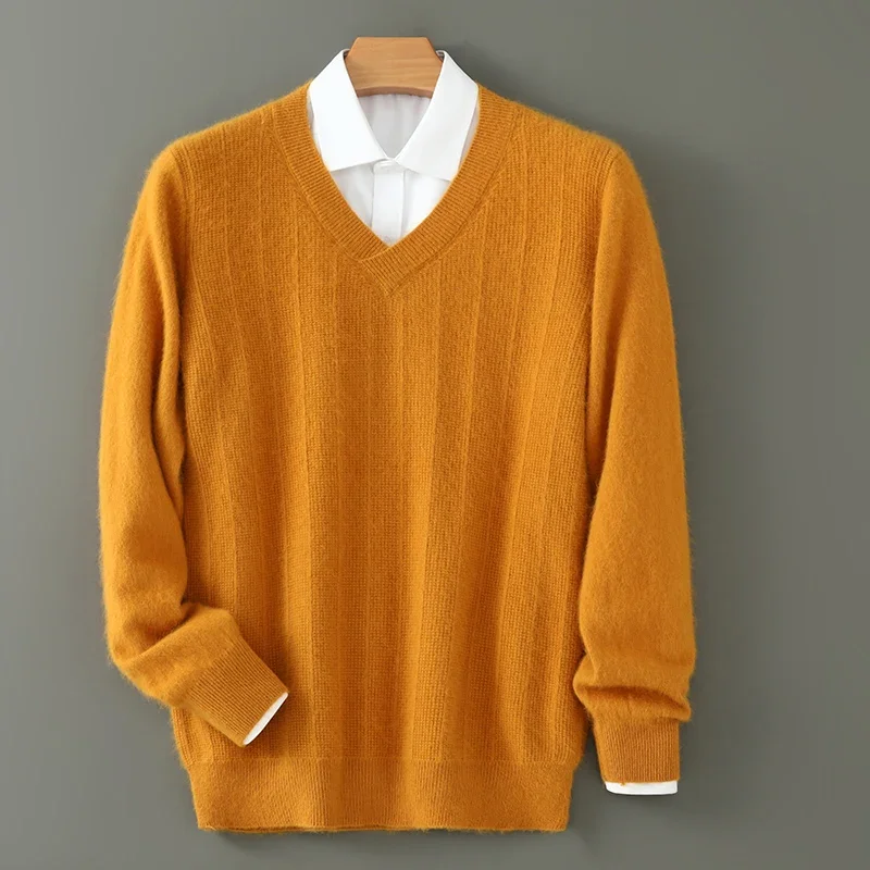 Men's V-neck Wool Sweater, Thick and Loose Pullover, Underlayer Knitted Sweater, Korean Version, Autumn and Winter 3