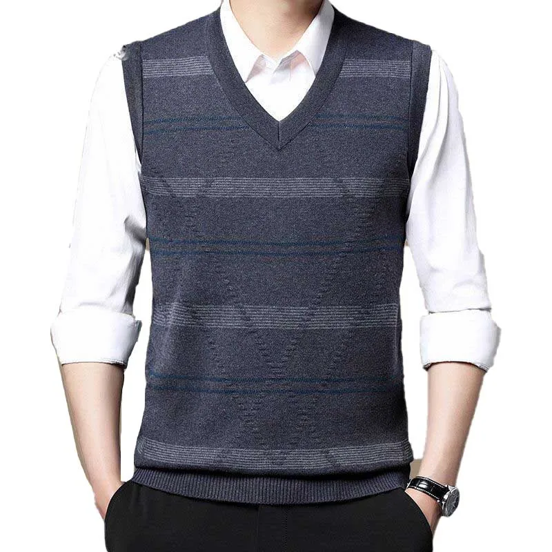 Fashion V-Neck Spliced Striped Vest Sweaters Men's Clothing 2023 Autumn Winter Loose Knitted Casual Pullovers All-match Tops