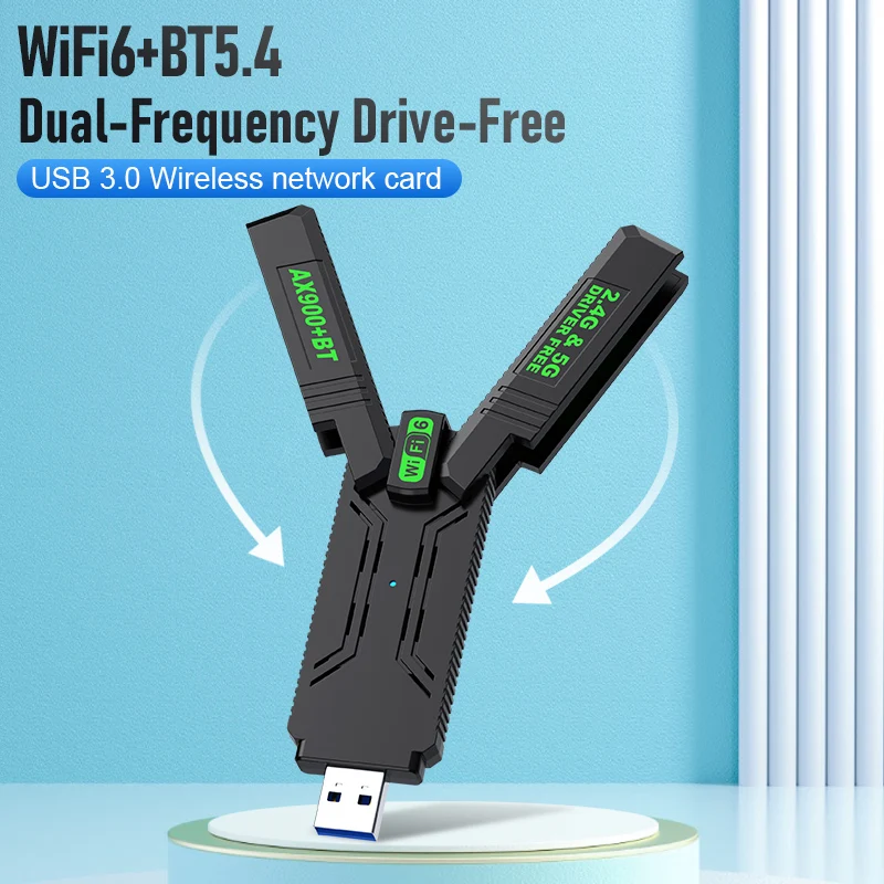 WiFi 6 AX900 USB 어댑터 블루투스 5.4 듀얼 밴드 2.4G 5G 안테나 WiFi6 USB 네트워크 수신기 동글 드라이버 무료 윈도우 10/11
