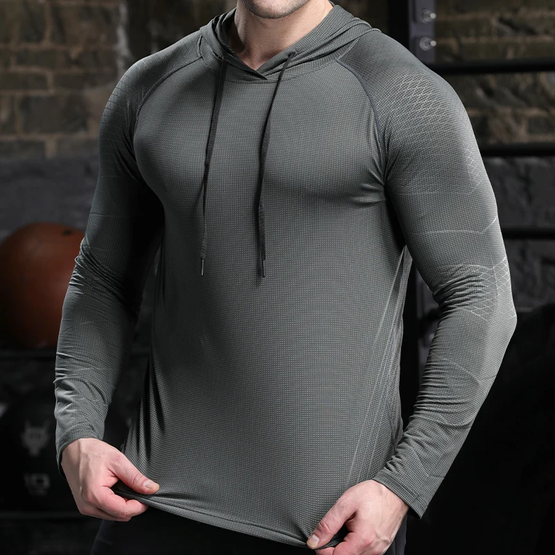 Mens Quick Dry Hooded Sports Hoodie - Long Sleeve Running Activewear