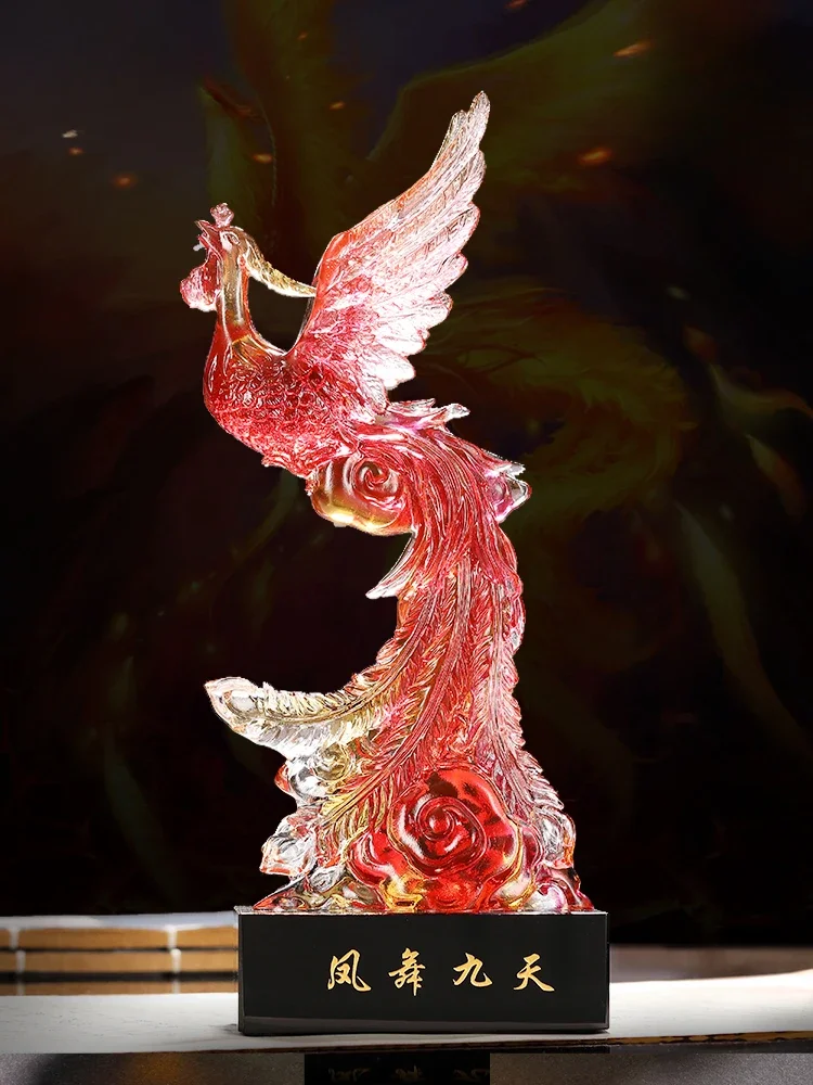 Colored Glaze Phoenix Figurine Crystal Colorful God Fire Bird