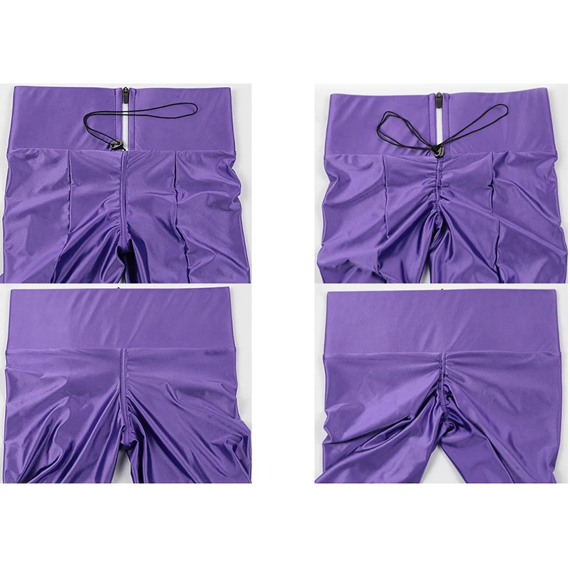 Glossy adjustable string seam women tights High waist back zipper fitness pantyhose leggings Plus size yoga pants