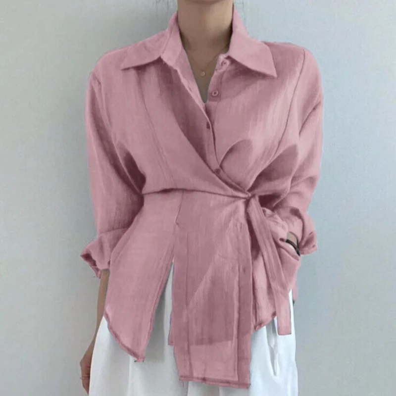 Women Long Sleeve Elegant Chic Solid Button Blouse