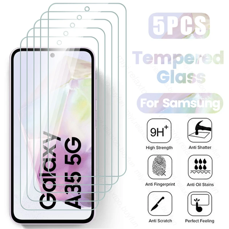 

Для Samsung Galaxy A35 5G Case 5 шт. 100% оригинальный HD прозрачное закаленное стекло, полное покрытие, защита экрана на SamsungA35 A 35 35