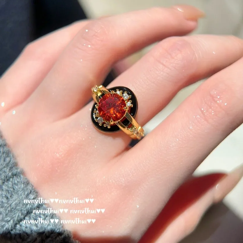 Handcrafted Luxury Antique Ruby Ring with Enamel and 18K Gold Plating