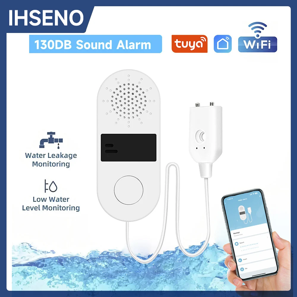Tuya 2.4GWifi Water Leak Detector with Sound and Light Alarm 130DB  Water Leak Smart Home Water Alarm Sensor App Control