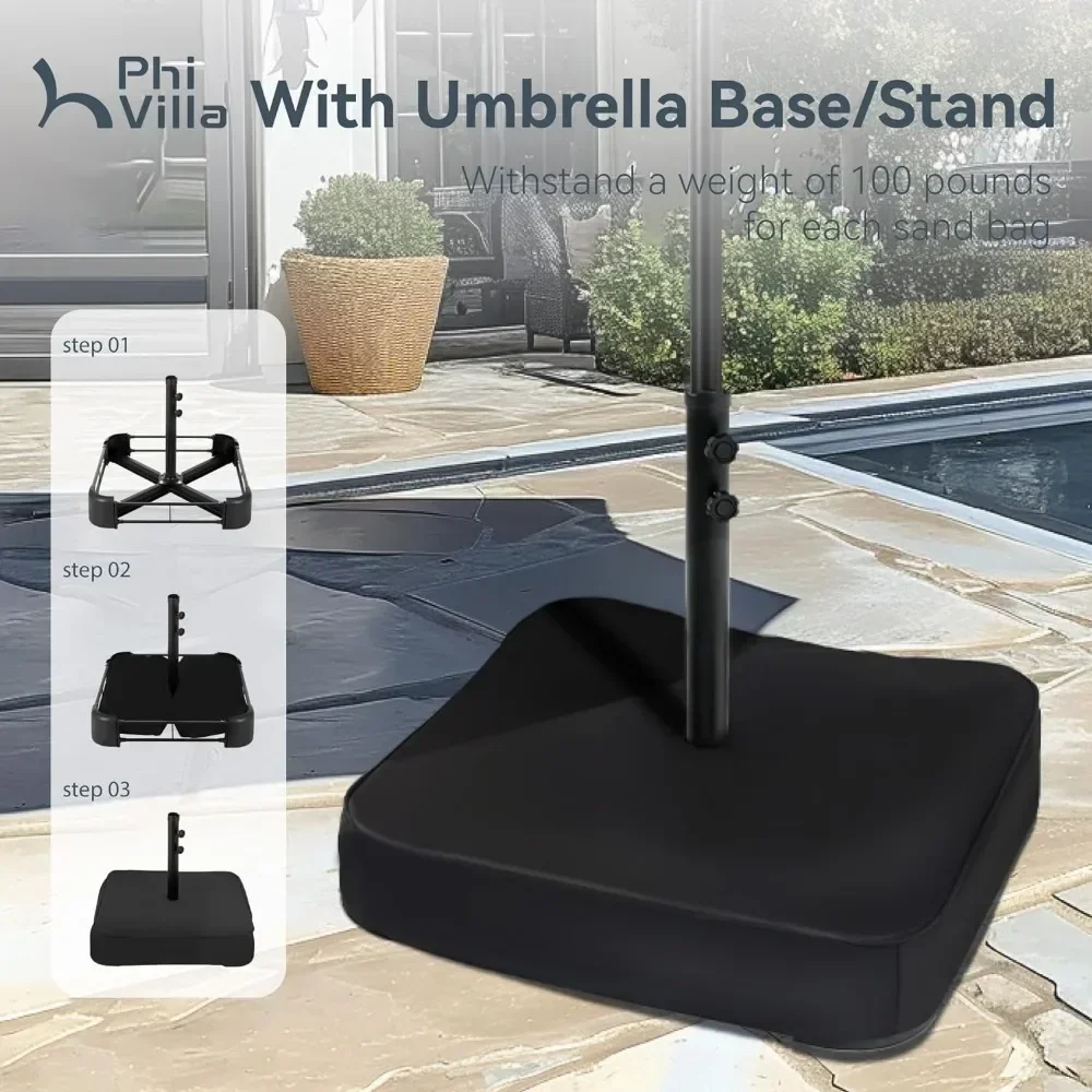 Umbrellas and Garden Bases 15ft Large Patio Umbrellas With Base Included Outdoor Umbrella Beach for Poolside Lawn Garden Beige 5