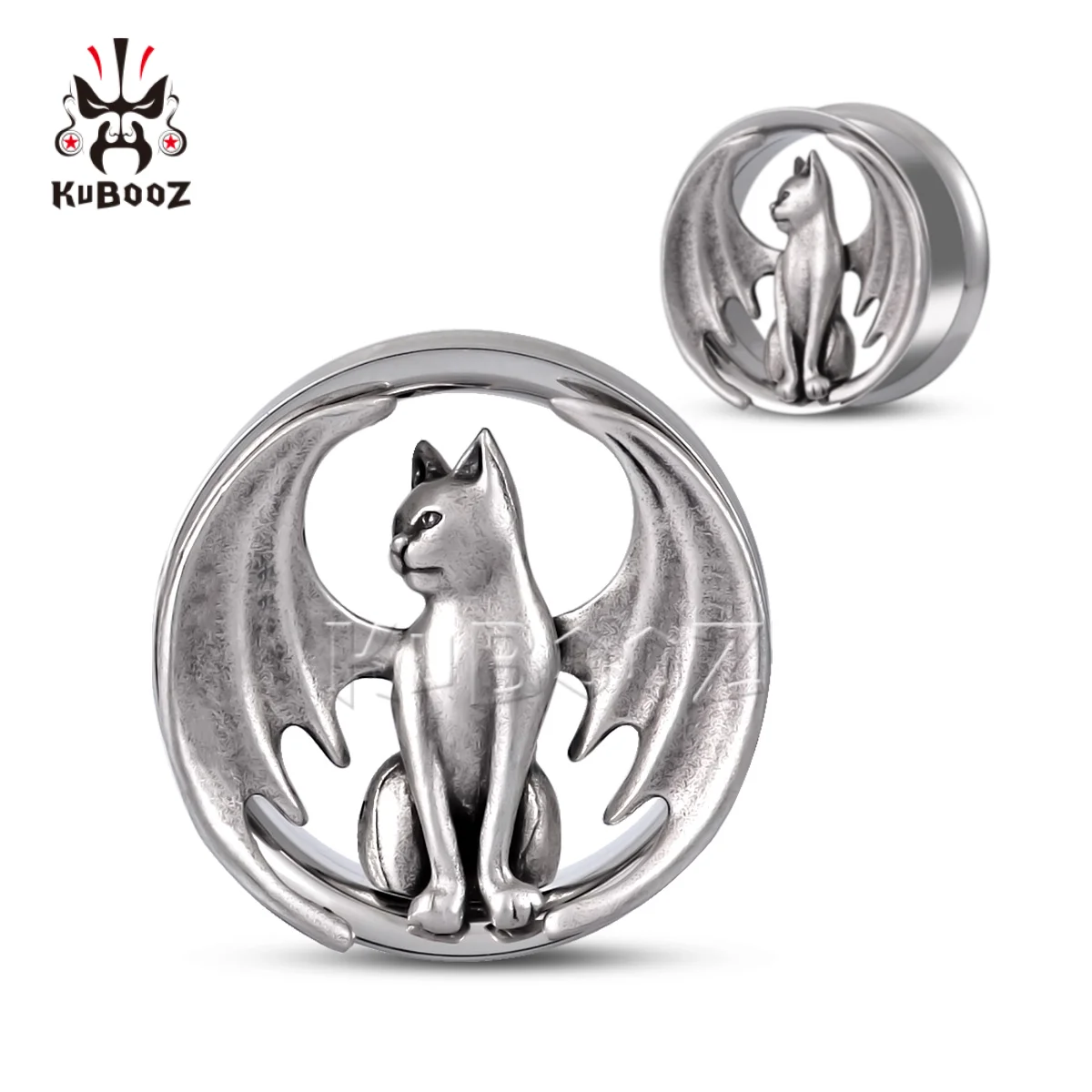 

KUBOOZ Stainless Steel Cat Ear Tunnels Gauges Expanders Stretchers Earrings Plugs Piercing Body Jewelry 2PCS