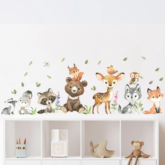 2 pièces dessin animé lapin ours cerf animaux stickers muraux pour chambre d'enfants décor de chambre d'enfants chambre salon pépinière stickers muraux 4