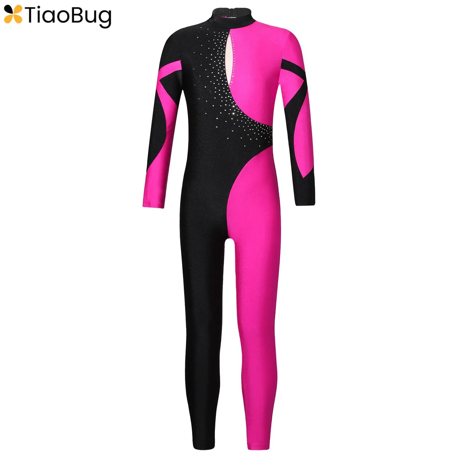 

Kids Girls Figure Ice Skating Leotards Gymnastic Ballet Dance One Piece Unitard Long Sleeve Rhinestone Jumpsuit Bodysuit