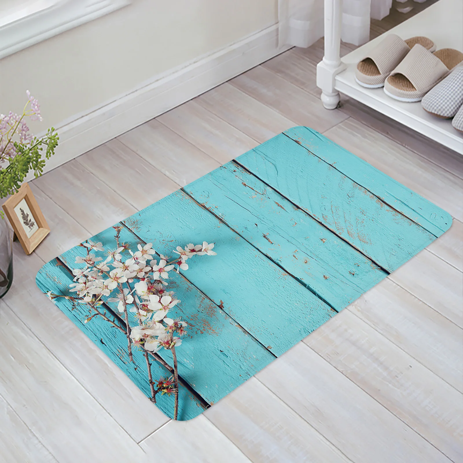 Plum Blossom Plank Blue Wood Flower Kitchen Door Mat Camera Da Letto Pavimento Del Bagno Tappeto House Hold Tappeto Zerbino Area Tappeti Decorazioni P