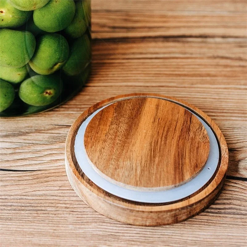 High borosilicate glass acacia wood lid glass jar food airtight storage jar large storage container Solid wood lid pickle jar 3