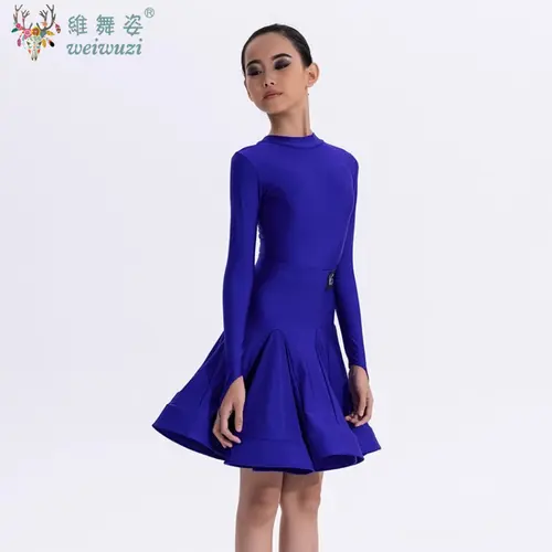 Girls Latin Dance Competition Clothing Glossy Fabric Long Sleeves Dance Dress Kids Cha Rumba Dance Practice Training Wear - Image 6