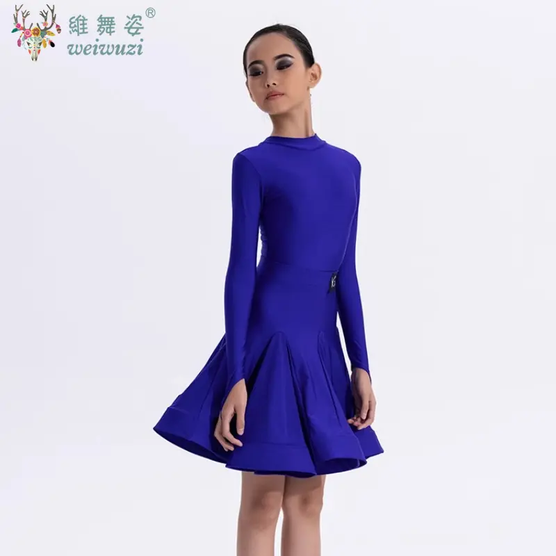 Girls Latin Dance Competition Clothing Glossy Fabric Long Sleeves Dance Dress Kids Cha Rumba Dance Practice Training Wear - Image 6