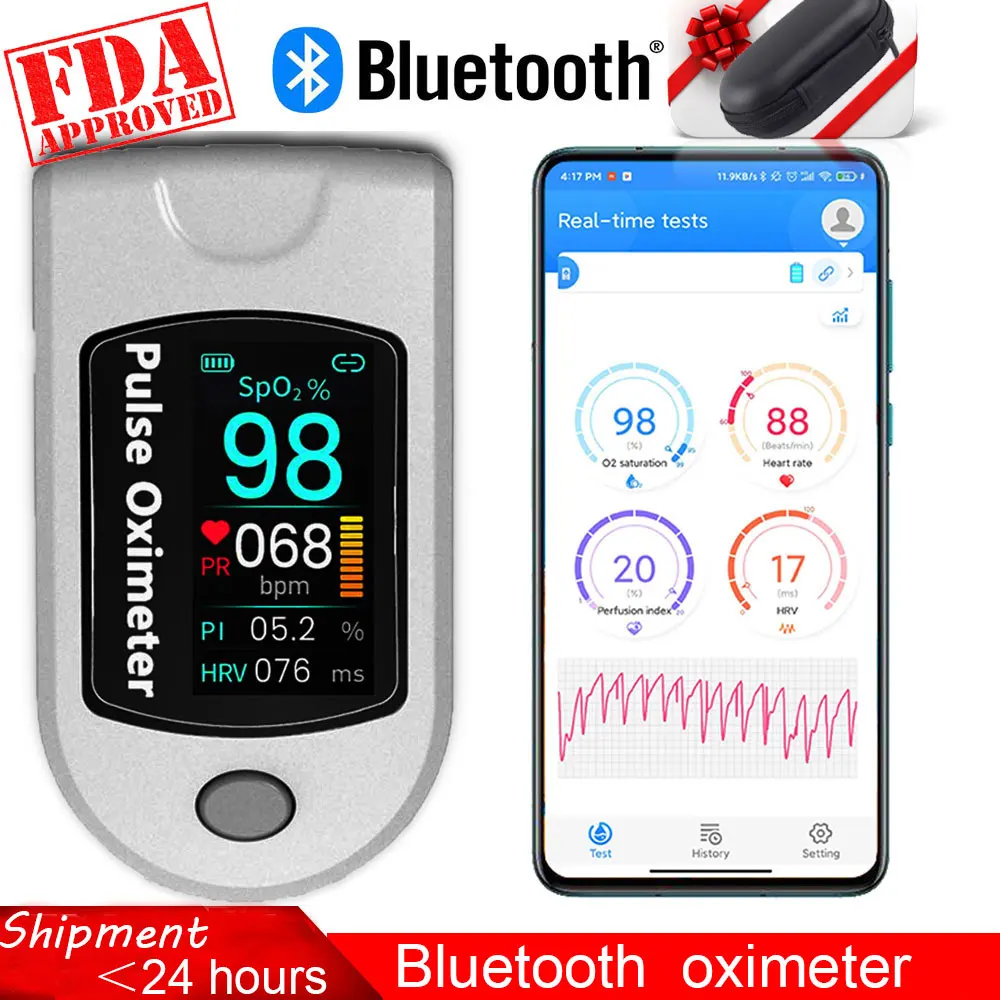 Bluetooth HRV Finger Pulse Oximeter Wireless Blood Oxymetre Saturation