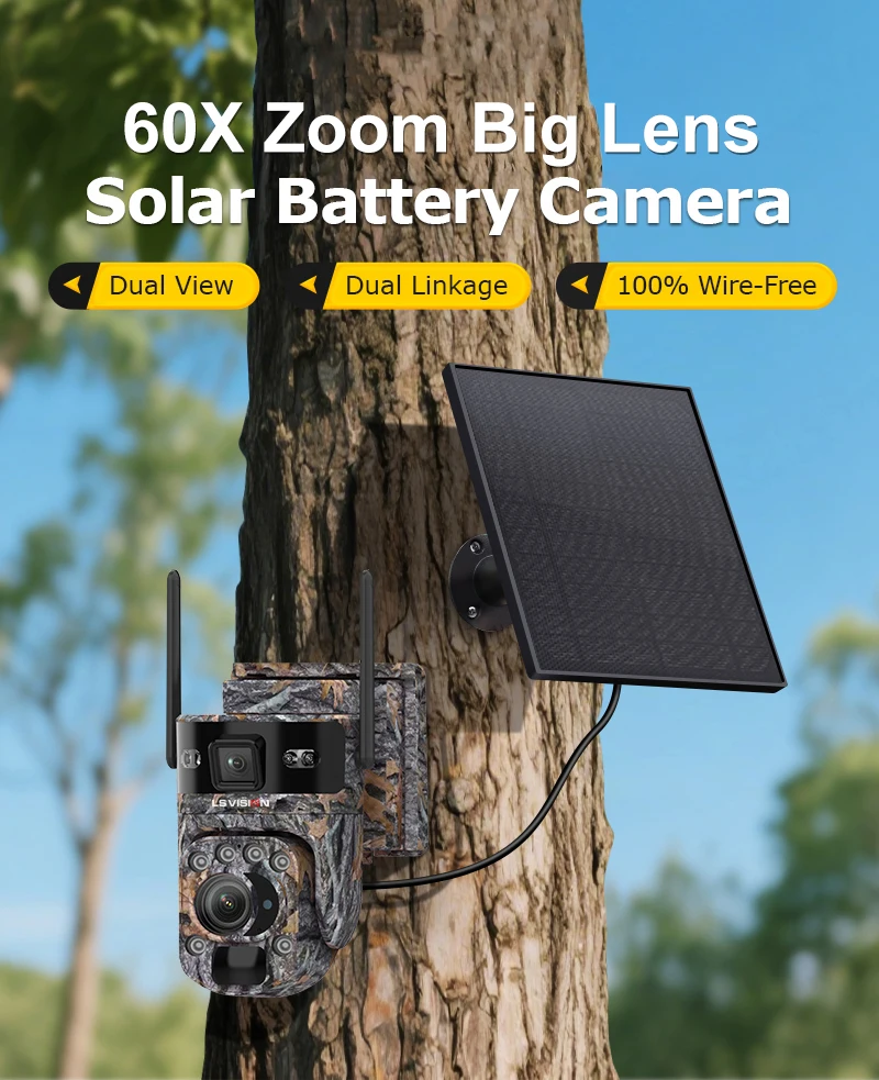 6K 12MP 4G Solar Hunting Trail Camera 60X ZOOM Wireless Outdoor Wildlife Camera