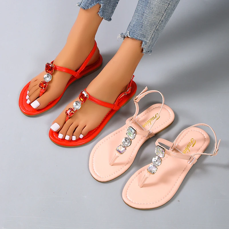 

Sandals Women Slippers 2022 New Summer Open Toe Shoes Roman Crystal Fashion Dress Slides Beach Clip Toe Shallow Flip Flops Mujer