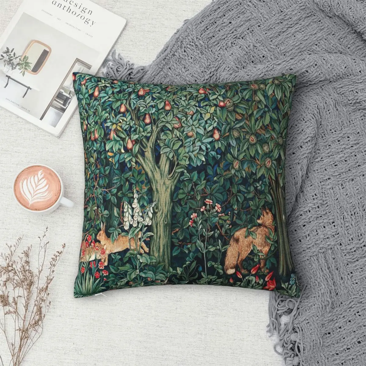 

Forest Animals Fox And Hares Blue Green Floral Pillowcase Pillow Cover Cushion Comfort Throw Pillow Sofa Decorative Cushion Used