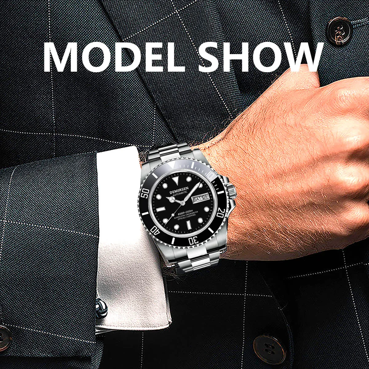 Demirsen Homem Auto Day Date Luxury Ver Sapphire Luminoso Impermeável 200m Diver Automático Mecânico Relógio de Pulso Aço Inoxidável - Image 5