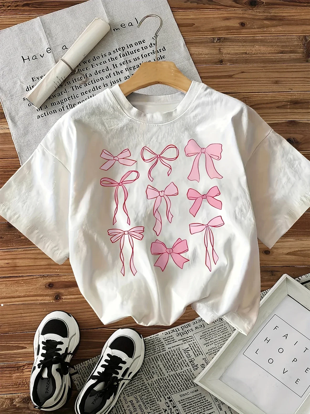 売れ筋商品|||イーブン アンド オド Tシャツ レディース トップス BOW T SHIRT - Print T-shirt - pink Pink Bow Print T-shirt Women'S Vintage Style Casual Printed