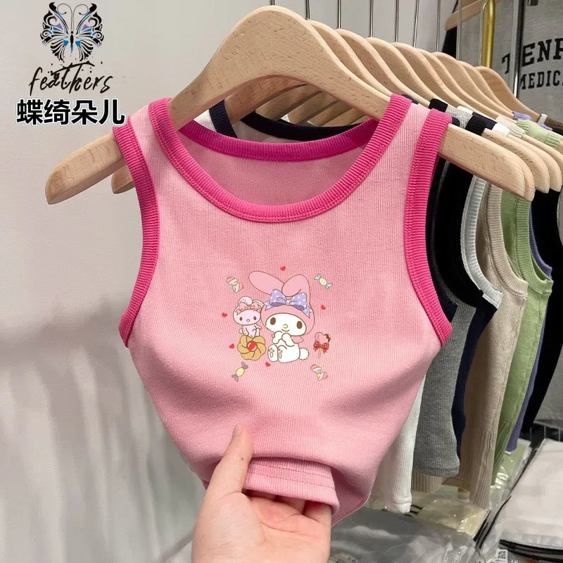 

Anime Sanrios My Melody Kuromi Kids Baby Vest T-shirt Kawaii Cartoon Printed Tank Sleeveless Top Summer Cotton Clothes Girl Gift