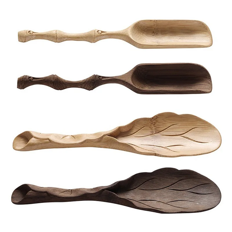 50 Teile/los Handgemachte Geschnitzte Teelöffel Bambus Handwerk Tee Scoop Schaufel Tee-Set Zubehör Großhandel – Detail 2