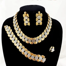 Gold Plated Luxury Necklace Earrings Bracelet Ring Jewelry Sets For Women  Dubai African Wedding Gifts
