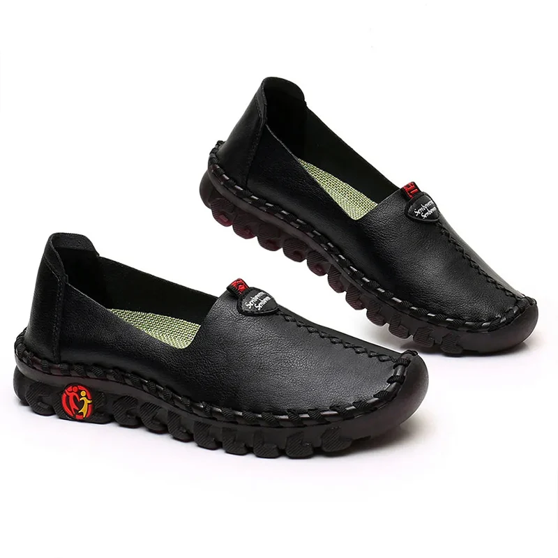 Fashion Leather Women's Autumn Loafers Designer Flats Ladies Sewing Platform Sneakers Mom Cozy Moccasins Beige