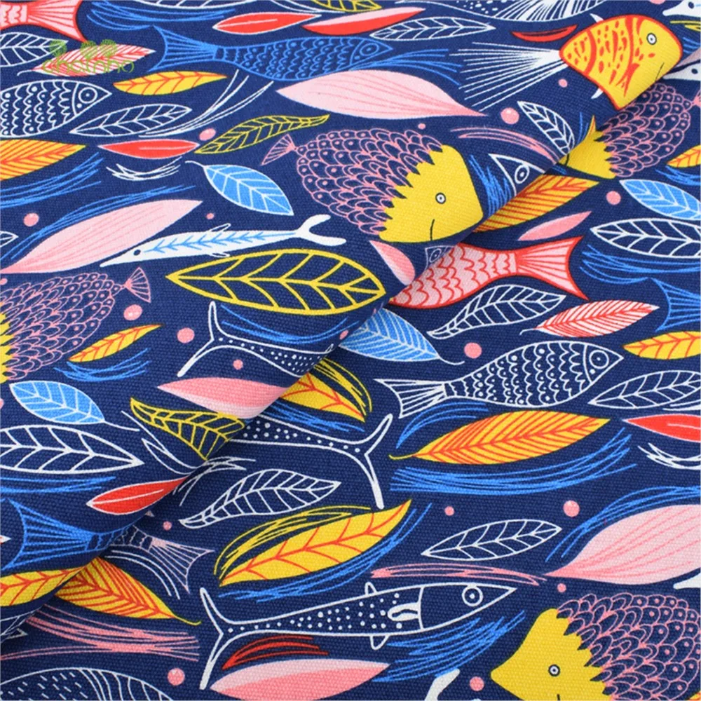 Chainho,Cotton Canvas Fabric,Handmade Sewing & Quilting Cloth,Blue Cartoon Series,Sofa,Curtain,Bag,Cushion Material,3 Size,CF07
