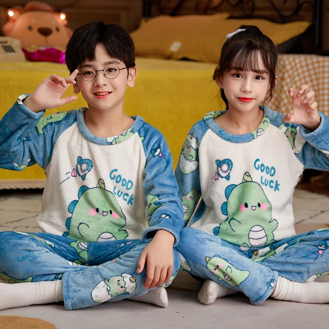 Pijamas de franela para niños pequeños, ropa de dormir cálida para bebés,  conjunto de ropa para niños, traje de Casa de felpa para niños, otoño e  invierno, nuevo