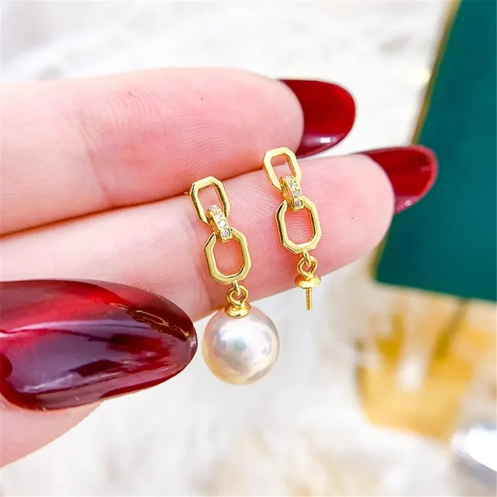 

DIY Pearl Mini Accessories S925 Pure Silver Ear Stud Empty Holder Gold Silver Earrings Fit 8-11mm Circle E357