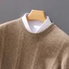 100% Merino Wool Sweater Men's Round Neck Thickened Tops Autumn Winter New Soft Warm Casual Solid Color Knitted Pullover 1