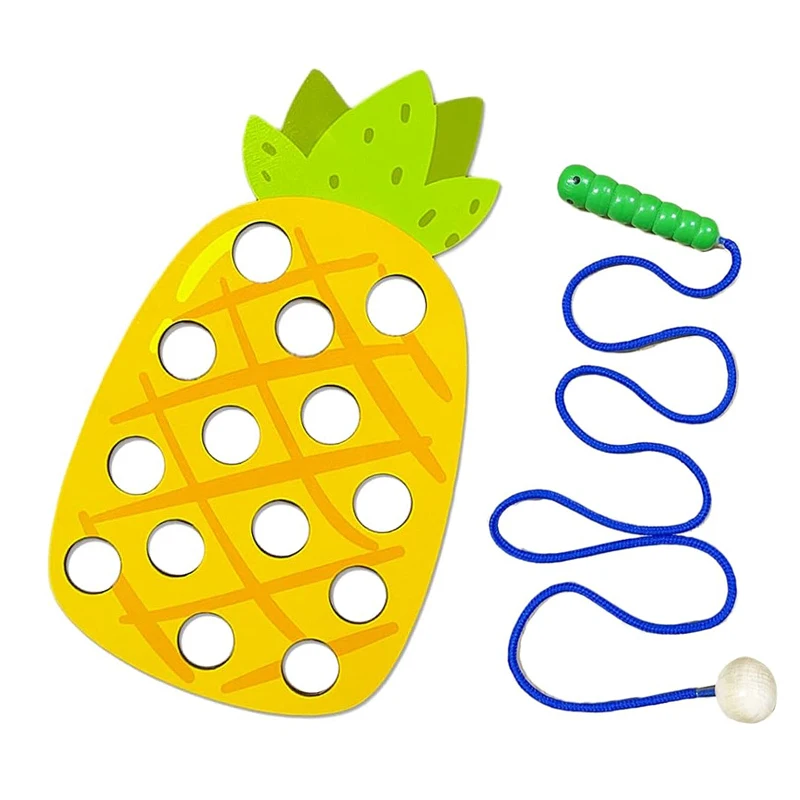 Wooden Lacing Toy Educational Fruits Threading Activity Puzzles Learning Fine Motor Skill Car Travel Toy Set for Toddlers Kids