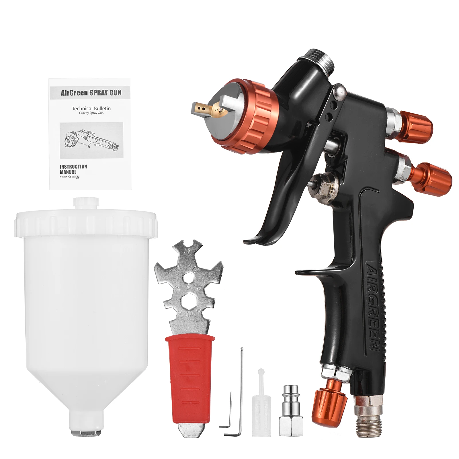 Hvlp Air Spray Gun Kit 1.3mm Nozzle 600ml Fluid Cup Gravity Feed Air
