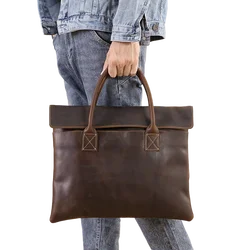 Vintage Crazy Horse Leather Briefcase Men's Business Messenger Bag