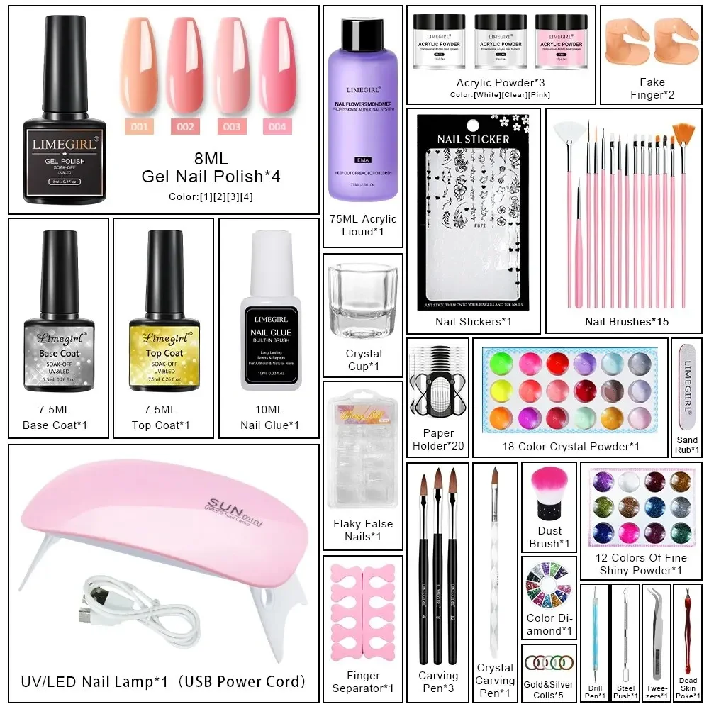 Acrylic Nail Kit Set Acrylic Powder Kit With Nail Lamp Acrylic Nail Glue Glitter Powder Nail Tips Nail Art Tool Kit 2