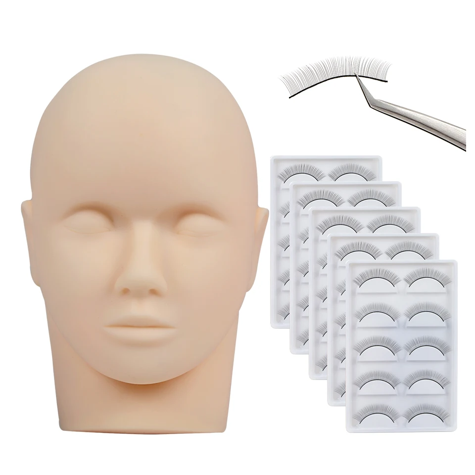 

Aguud Lashes Black White Skin Color Eyelash Extension Mannequin Head With Practice Eyelashes Skin Silicone Gel Training Eyelids