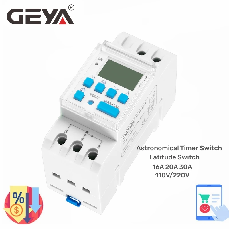 

GEYA Din Rail Astronomical Timer Switch LCD Display 16A 20A 30A Timing Control Latitude Switch 110V 220V