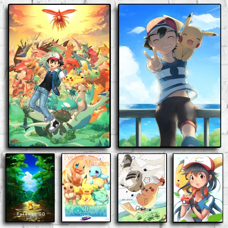 

Print On Canvas Pokemon Ash Ketchum Pikachu High Quality Art Children's Bedroom Decor Christmas Gifts Comics Pictures