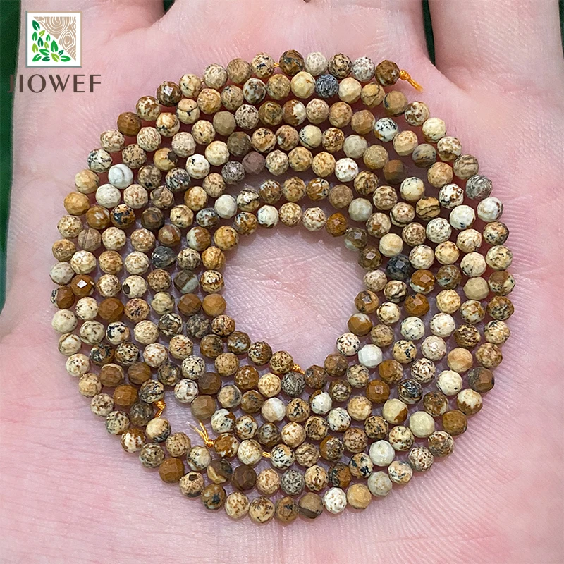 Natürliche Stein Facettierte Bild Jaspis Lose Perlen Handgemachte DIY Charm Armband Ohrringe Für Schmuck Machen 2mm/3mm 15'' Strang